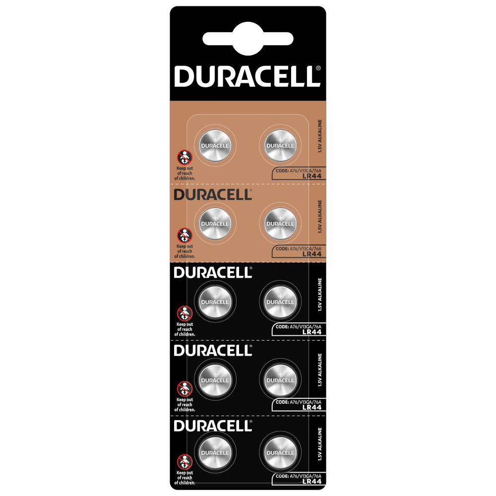 Batteria a bottone alcalina speciale LR44 Duracell da 1,5 V confezione da 10 pezzi