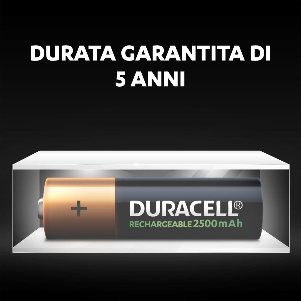 Batterie Duracell AA 2500 mAh ricaricabili non usate nuove e alimentate per un massimo di 5 anni in condizioni di conservazione ambientale