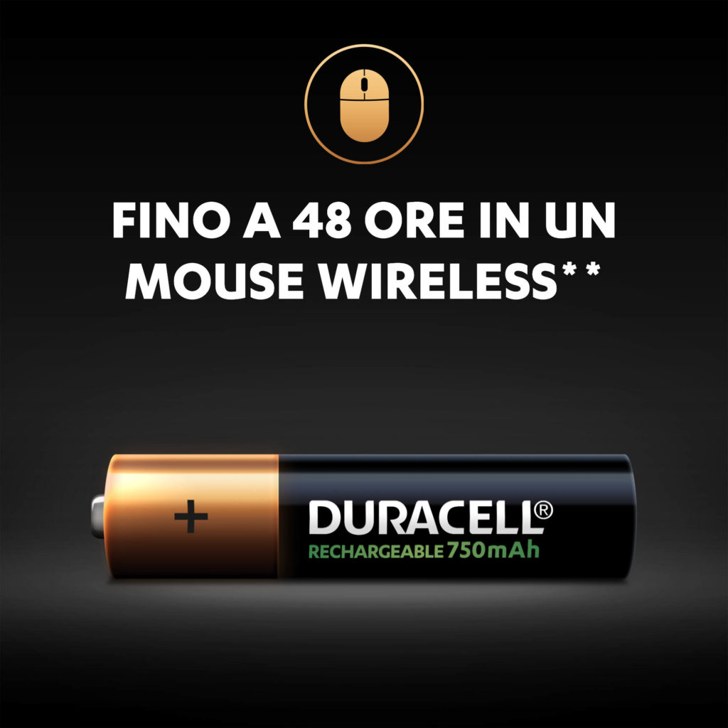 Le batterie ricaricabili AAA forniscono fino a 48 ore di autonomia con il mouse wireless